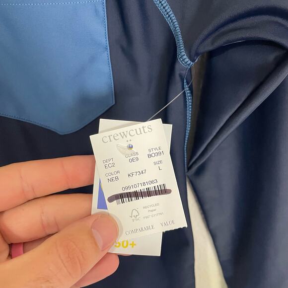 Crewcuts Blue Long Sleeve Crew Neck Solid Rash Guard UPF 50+ Shirt US Boys L New - Picture 7 of 8